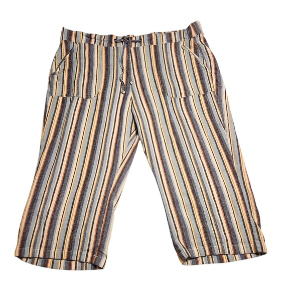 Naturals D & Co Capri Pants Linen Blend Drawstring Multi-Color Stripe Size 1X - Picture 1 of 7